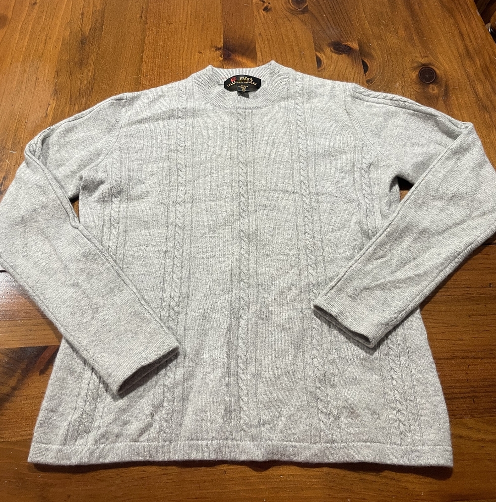 Erdos Worlds Finest 100% Pure Cashmere Womens‎ Grey Cable Knit Crew Neck Sweater